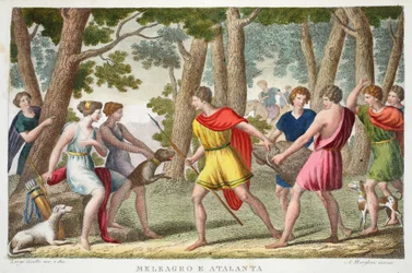 Meleager and Atlanta, Book VIII, illustration from Ovid